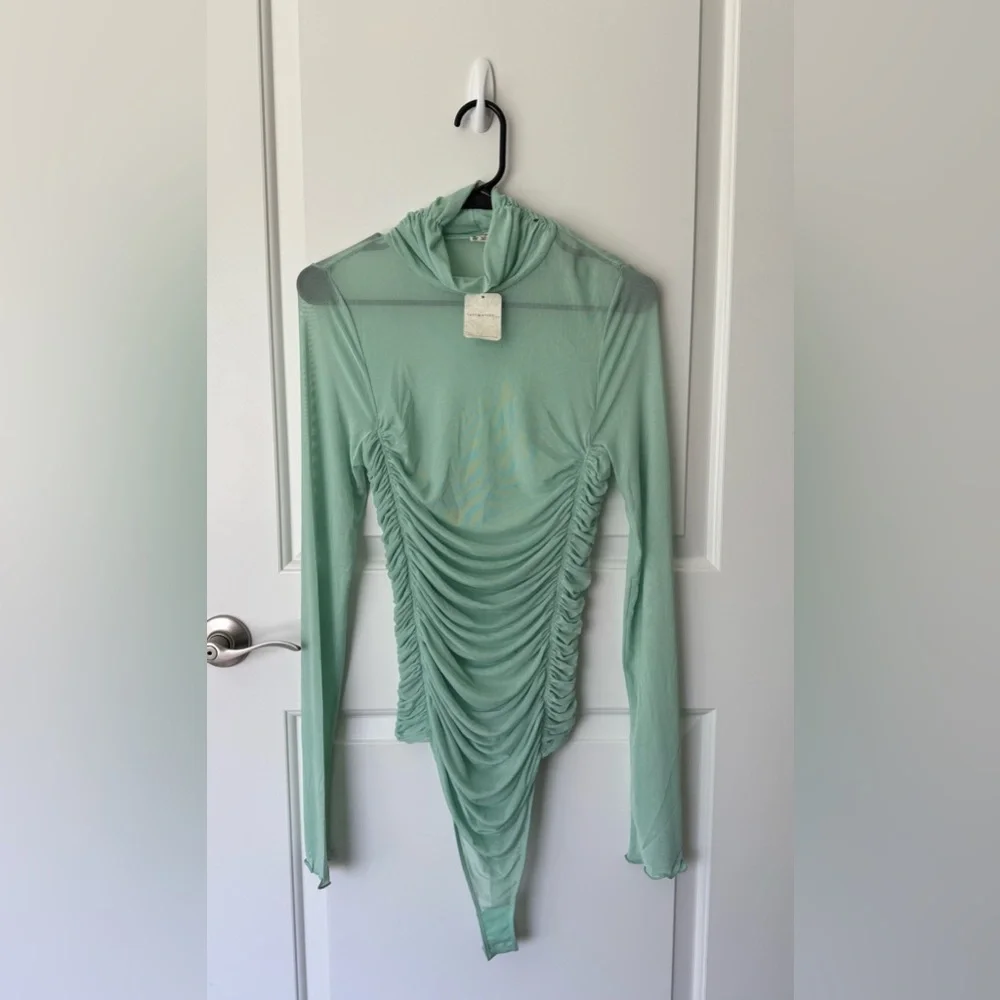 NWT Free People Intimately Under It All Ruched Mesh Turtleneck Bodysuit